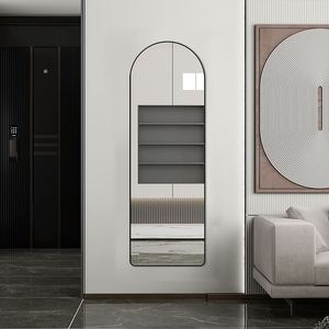 2025 Trending Custom Large Arched Decorative Floor <b>Mirror</b> Gold Black Aluminium <b>Frame</b> Full Length Stand for Living Room Furniture - Product Image 1