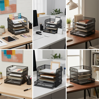 Organisateur de bureau en métal noir à 4 niveaux détachable, plateau de tri de documents A4, tiroir de rangement pour dossiers, vente en gros