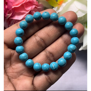 Synthetic Turquoise <b>Bracelet</b>: Round <b>Gemstone</b> Beads, Stretch <b>Bracelet</b>, Unisex Classic Style Certified Anniversary Gift - Product Image 1
