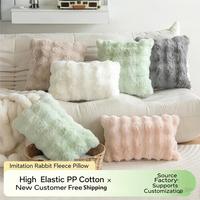 Coussin carré en peluche à bulles, housse de coussin en velours de couleur unie, housse de coussin moelleuse portable pour l'hiver, pour salon, canapé, lit