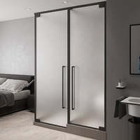 Cabine de douche en verre dépoli sur mesure pour hôtel, avec porte à charnière en alliage d'aluminium poli, finition satinée noire
