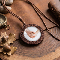 Collier circulaire en bois personnalisable avec double portrait, souvenirs doux pour les couples, bijoux en corde de cuir vintage