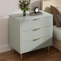 Commode verte, commode moderne à 3 tiroirs pour chambre à coucher avec poignée dorée et grand tiroir, commode double en bois