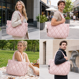 <span class=keywords><strong>Sac</strong></span> fourre-tout matelassé rose personnalisé avec logo pour femme, léger, compartiments pour ordinateur portable, poignées, sacs à main de voyage, plage, fermeture éclair - Product Image 3
