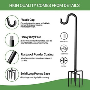 Jardin extérieur 60 pouces mangeoire à oiseaux crochet de berger noir pour accrocher des lumières solaires Pot de fleur décoration crochets de berger - Product Image 6