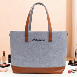 Sac fourre-tout minimaliste avec garniture en cuir PU pour femmes, grande capacité, sac à main en feutre durable pour le travail, vente en gros - Product Image 1