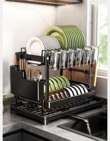 Étagère en métal à 2 niveaux, égouttoir, type sur pied, organisateur de rangement de cuisine pour bols et plats
