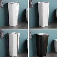 Ensemble WC monobloc moderne en céramique avec lavabo sur colonne pour appartement