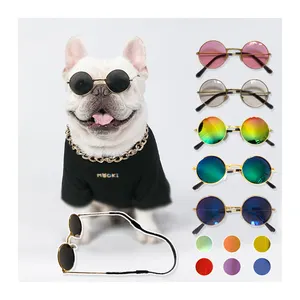 Vintage yuvarlak köpek güneş gözlüğü kedi yansıma göz giyim gözlük küçük Pet fotoğrafları sahne aksesuarları - Product Image 1
