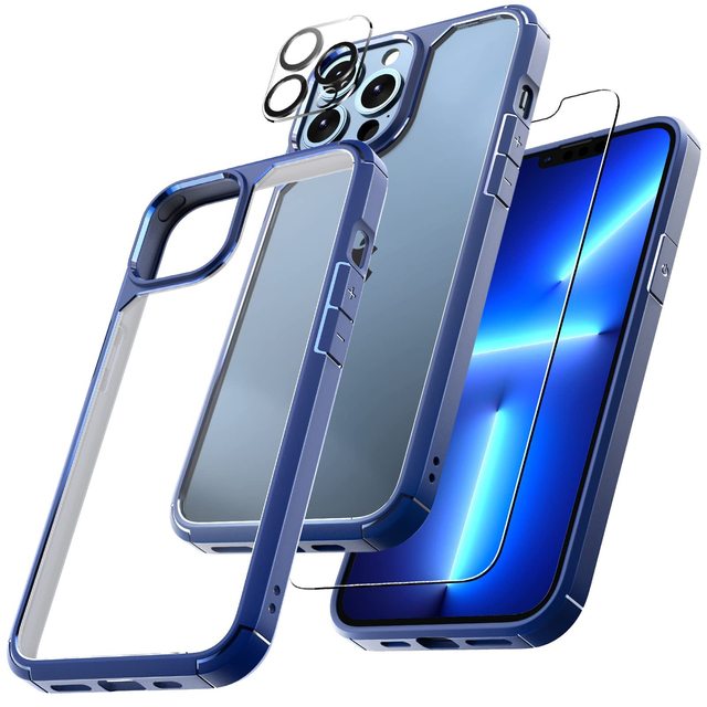 5 in 1 High Quality TPU +PC Hybrid Phone Case With Screen Protector and Camera Lens Protector for iPhone 16 15 14 13 Pro Max