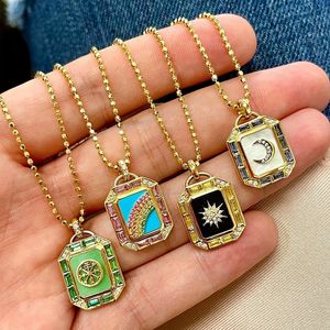 قلادة نحاسية جديدة فاخرة من التارو مربعة مطلية بالذهب عيار 18 قيراط قلادة فاخرة للحفلات بسحر من المينا والزركون - Product Image 6