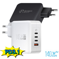 Prise murale EU 2 broches avec USB-C PD et USB-A QC3.0 PPS 140W, chargeur rapide multi-ports GaN PD3.1 avec prise indienne pour mobile et ordinateur portable