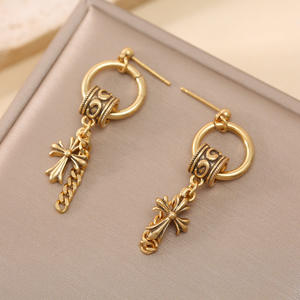Pendientes <span class=keywords><strong>de</strong></span> Cruz Estilo <span class=keywords><strong>CH</strong></span>, <span class=keywords><strong>Aros</strong></span> Colgantes Vintage en <span class=keywords><strong>Oro</strong></span> y Plata Desgastados, Joyería Gótica Unisex - Product Image 6