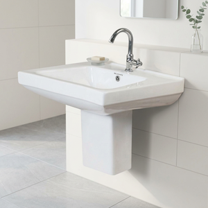 Lavabo de Cerámica de Alta Calidad, Forma Cuadrada, Color Blanco, Tamaño Pequeño, Lavamanos con Pedestal Medio - Product Image 2