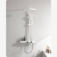 Ensemble de douche mural en cuivre GEASAM, jet cascade, étagère de rangement, finition or brossé, pour distributeurs