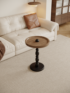 Modern <b>Round</b> Wood <b>Coffee</b> <b>Table</b> With <b>Black</b> Base Minimalist Living Room Furniture - Product Image 1