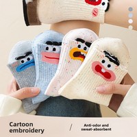 Chaussettes d'été antidérapantes pour femmes, tricotées, motifs 3D amusants, expressions drôles, personnages de dessins animés mignons, décontractées, en coton, vente en gros