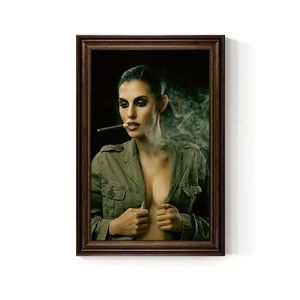 Cigar Poster Wall Art <strong>Framed</strong> Sexy Girl Industrial Style Canvas Painting For Pub Lounge Decor - Product Image 5