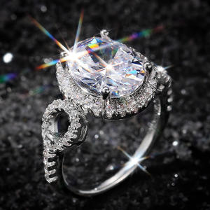 F767 Women's Oval Cut Synthetic <b>Diamond</b> <b>Ring</b> Classic Engagement <b>Ring</b> With Side <b>Diamonds</b> For Wedding Jewelry - Product Image 4