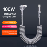 Kabel USB-C Melengkung 90 Derajat 1.5m Dapat Diperpanjang untuk Pengisian Daya iPhone 14/17/S23, Konduktor Tembaga Murni, Selubung Kepang