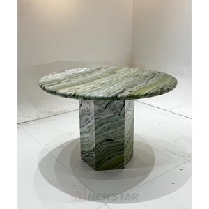 <span class=keywords><strong>Table</strong></span> à manger ronde en marbre Shangrila de qualité supérieure, mobilier en pierre, design de base hexagonale, <span class=keywords><strong>table</strong></span> à manger en marbre vert clair moderne - Product Image 3