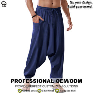 남성 캐주얼 드롭 크로치 팬츠, 신축성 있는 허리끈, 루즈핏 하렘 바지, 가볍고 통기성 좋은 여름 비치 요가 여행 바지 - Product Image 6