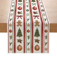 Chemin de table de Noël en polyester imitation lin, imprimé Père Noël, bonhomme de neige, renne, poinsettia, pour table à manger, fête, décoration de la maison