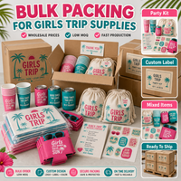 Articles en plastique personnalisés pour événements d'anniversaire, voyages entre filles, fêtes à la plage et à la piscine : Gobelets, porte-boissons, sacs de bienvenue, décorations