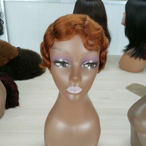 Perruque ondulée naturelle, sans Lace, cheveux <span class=keywords><strong>bouclés</strong></span>, <span class=keywords><strong>coupe</strong></span> Pixie, pour femmes noires, couleur brun et jaune, très populaire - Product Image 2