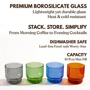 Vaso Apilable de Vidrio Borosilicato Personalizado en Varios Colores para Beber Bebidas, Leche, Azul, Rosa, Ámbar, Transparente, Verde, 300 ml, Estilo Nórdico - Product Image 2