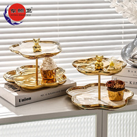 Ensemble de présentoirs à desserts de luxe pour fêtes, présentoir à cupcakes, plateau de présentation, ours mignon, acier inoxydable, fleur dorée, ensemble de 3 étages