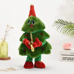 STOCK 산타 클로스 놀이 색소폰 녹색 나무 크리스마스 어린이 인형 테이블 장식품 크리스마스 스윙 재미있는 장난감
