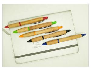 Eko yeşil promosyon ürünleri ürün geri dönüşüm bambu ahşap Curvy Viva tükenmez kalem lazer ile oyulmuş logo - Product Image 4