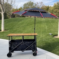 Chariot de camping pliable réglable, capacité de charge 240 kg, imperméable, quatre roues, grande planche de table, parasol 2,2 m, extérieur
