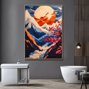 Decorazione per la casa tela fatta a mano paesaggio di fiori di ciliegio di montagna <span class=keywords><strong>arte</strong></span> della parete asiatica 3D <span class=keywords><strong>pittura</strong></span> della luna - Product Image 5
