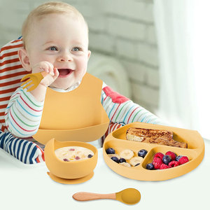 Çin toptan satış makul fiyat 5 parça silikon çocuk Babi kaşık Bib sofra silikon bebek besleme plakası kase seti - Product Image 5