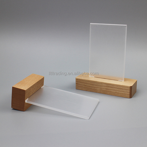 Personalizzato doppio display laterale in acrilico da tavolo top cornice poster per menu con base in legno a forma di T mini stand - Product Image 1