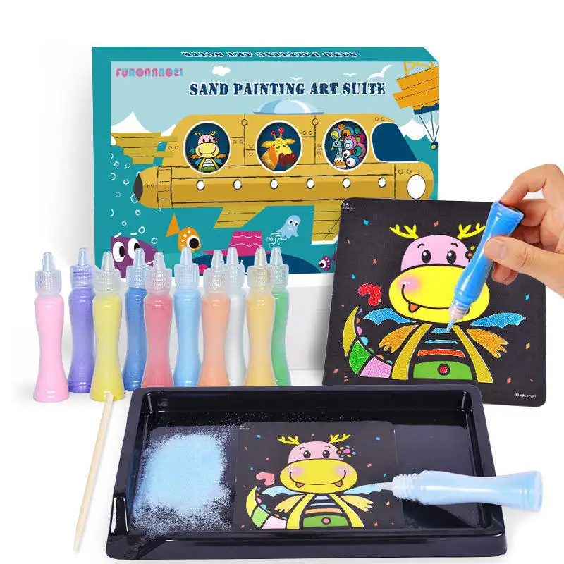 बच्चों कला खिलौना नई DIY रंगीन रेत पेंटिंग कला सुइट किट 10 चादरें पेंटिंग कार्ड सेट के साथ बच्चों के लिए