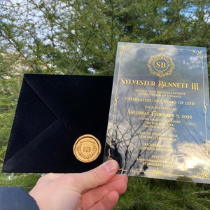 <span class=keywords><strong>Carte</strong></span> d'invitation de mariage acrylique en plexiglas d'enveloppe de velours noir de luxe avec sceau de cire pour la douche nuptiale <span class=keywords><strong>carte</strong></span> de mariage - Product Image 1