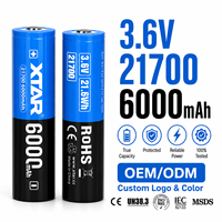 Batterie rechargeable au lithium LiCoO2 XTAR 21700 6000mAh protégée 3.6V 600 cycles, cellule de batterie à durée de vie plus longue pour lampes de poche tactiques