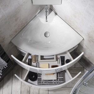 <span class=keywords><strong>Mobile</strong></span> da Bagno <span class=keywords><strong>Angolare</strong></span> Curvo Bianco da Parete con Cassetti - Product Image 3