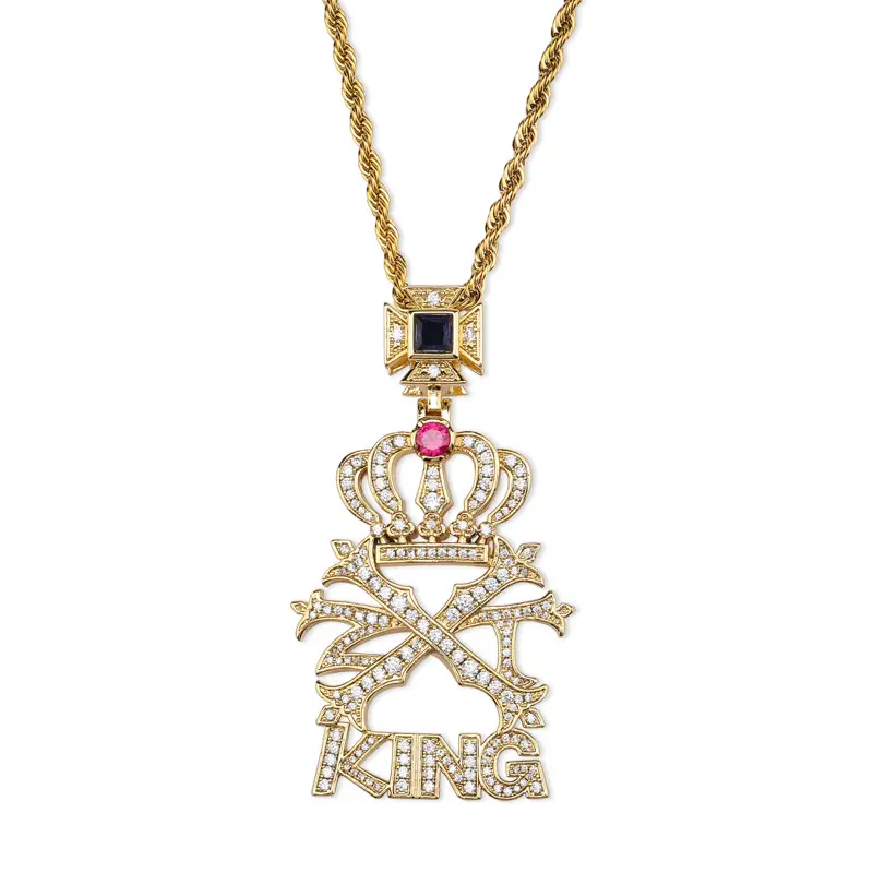 Cubic Zirconia Hiphop Gold Crown King Letter Necklace Tennis Chain