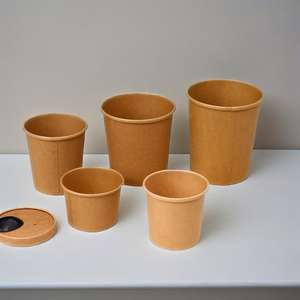 Boîtes à emporter rondes en papier kraft épais pour soupe et porridge, 8oz, 12oz, 15oz, 16oz – Bols repas en papier kraft - Product Image 1