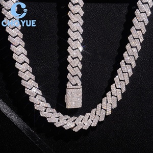 Custom 925 Sterling Silver 14mm 2rows Moissanite Cuban Link <b>Chain</b> Necklace Men's Hiphop Style <b>Iced</b> <b>Out</b> Jewelry - Product Image 4