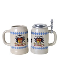 Chope à bière en céramique vintage d'Allemagne ancienne, souvenir militaire, 500 ml, 1 L, avec couvercle