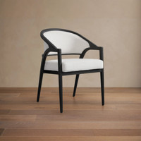 Chaise de salle à manger moderne Sovereign Organic, fauteuil en chêne américain massif, siège rembourré en lin de style Arhaus de luxe pour suite de villa
