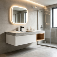 Pia de Banheiro Flutuante Personalizada com Design Industrial, Bacia de Madeira Compensada para Bancada, Montagem na Parede, Ideal para Apartamentos, Hotéis e Vilas