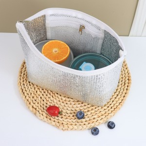 <b>Silver</b> Insulated Lunch <b>Bag</b> With Zipper Mesh Lining Aluminum Material For Food Storage And Transport - Product Image 5