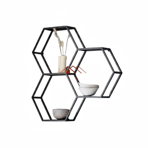 Estantes de montaje en pared Hexagonal montados en la pared de Metal nórdico con partición de madera estante de almacenamiento decoración de la sala de estar - Product Image 1