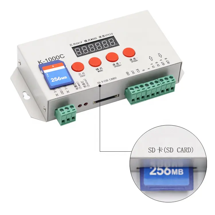 Ws2801 ws2811 DMX512 RGBW K-1000C एसडी कार्ड से प्रोग्राम आरजीबी पट्टी नियंत्रक का नेतृत्व किया